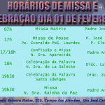 Horários de Missas e Celebrações – 01e 02 Fevereiro (Sábado e Domingo).