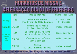Escalas de Missa 01 Fev 2020 Sábado