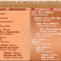 Horários de Missas e Celebrações – dias 08 e 09 de Fevereiro.