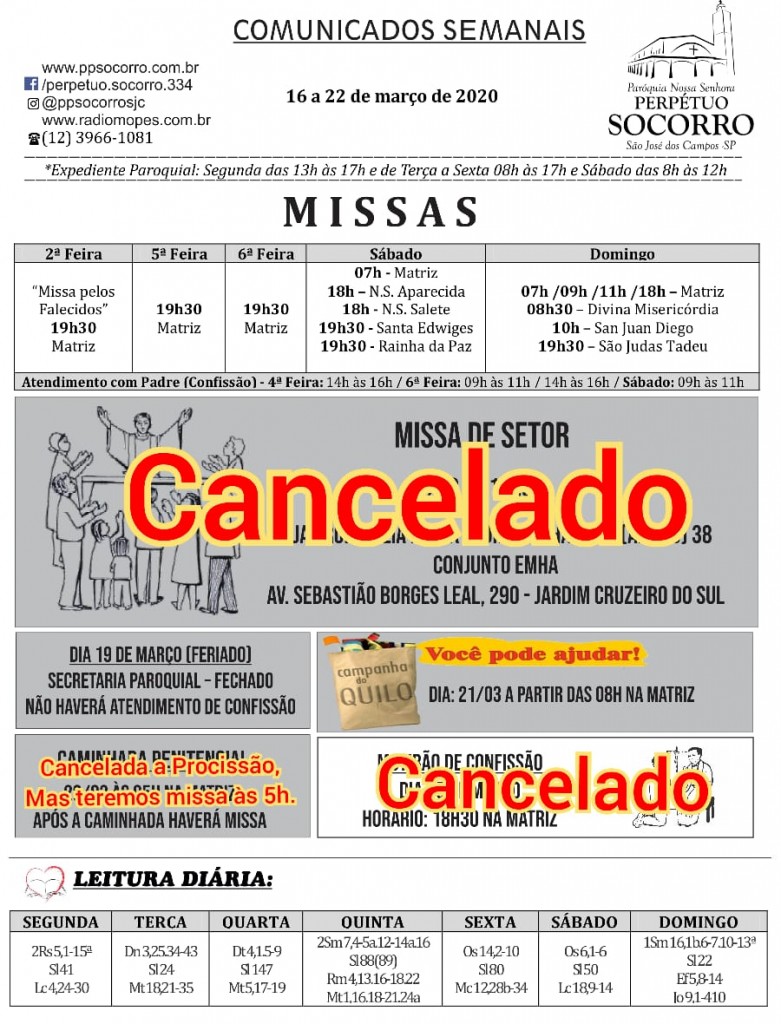 Comunicados de 16 a 22 Março e Cancelamentos (1)