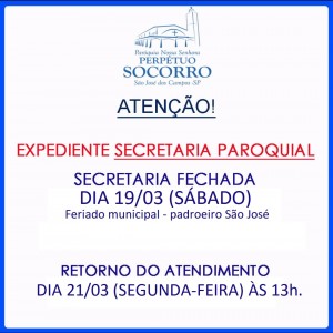 Secretaria fechada dia 19.03