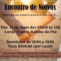 Encontro de Noivos – inscrições de 26/04 a 10/05.