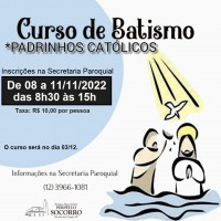 Inscrições para o curso de pais e padrinhos de Batismo.