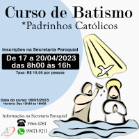 Inscrições para o curso de pais e padrinhos de Batismo.