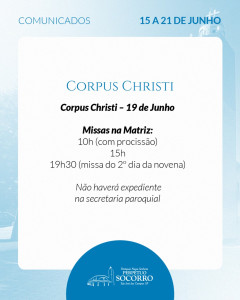 Comunicados 15 a 21 de Junho Corpus