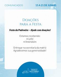 Comunicados 15 a 21 de Junho Doações