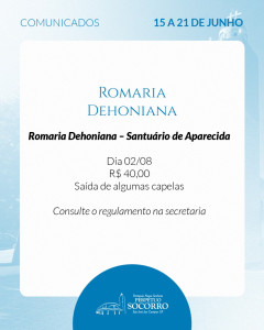 Comunicados 15 a 21 de Junho Romaria