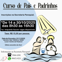 Inscrições para o Curso de Batismo – do dia 14 ao dia 30/10.